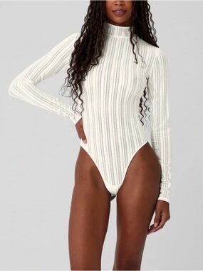 ALO Euphoria Women’s‎ White Mock Neck Long Sleeve One-Piece Bodysuit S